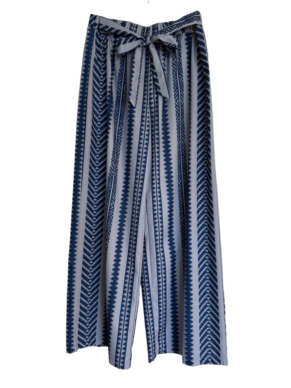 SHEIN Navy and Light Blue Striped Wide Leg Tie-Waist Pants Size Large